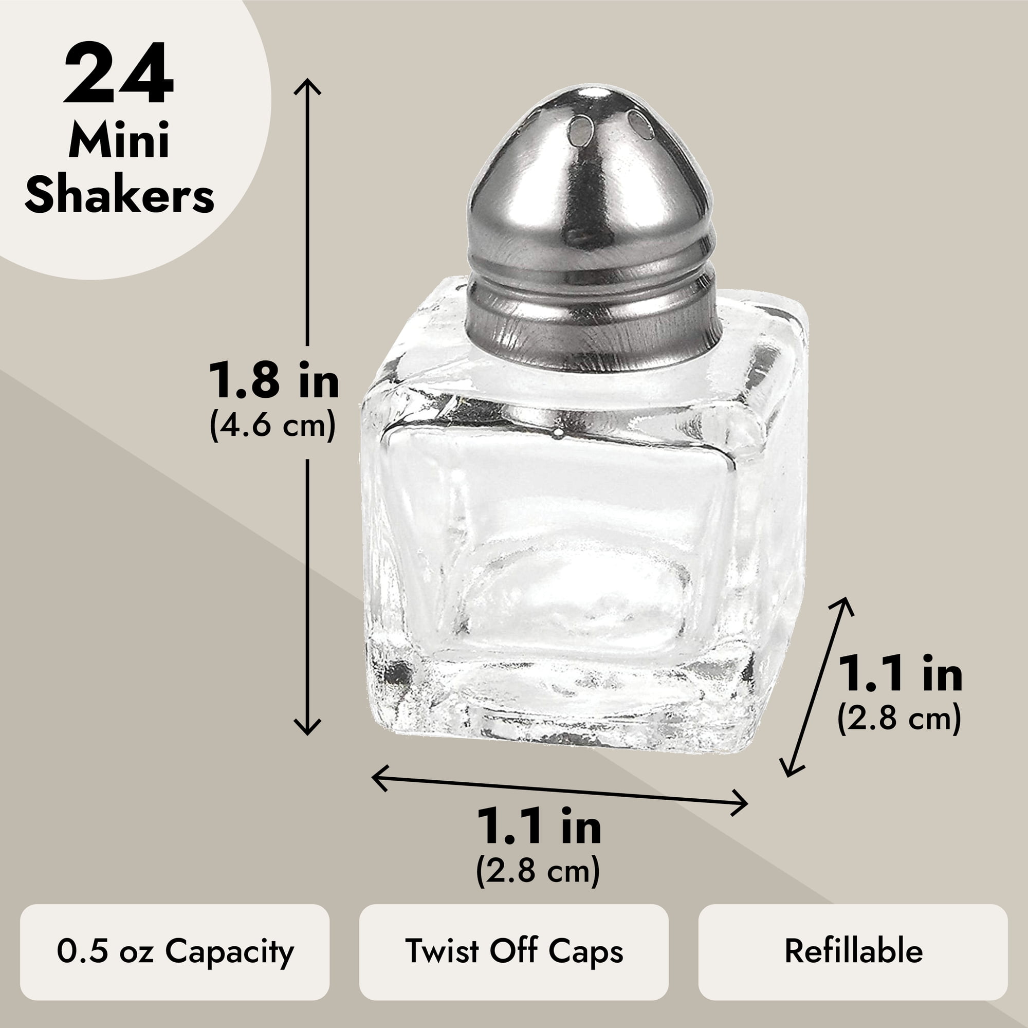  (Set of 12) Mini Salt and Pepper Shakers, 0.5 oz / 1/2 oz Glass  Cube Body Restaurant Salt and Pepper Shakers by Tezzorio: Home & Kitchen