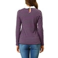 thumbnail image 4 of INSPIRE CHIC Women's Long Sleeve Top Contrast Striped Doll Collar Elastic Loop Back Casual Blouse XL Purple Black, 4 of 9