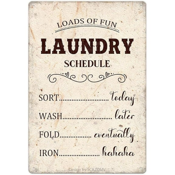 Laundry Schedule Sign for Laundry Room Decor and Accessories, Rustic Metal Signs Farmhouse Wall Hanging Decor Desk Shelf Decorations Housewarming Presents (12 x 8 Inches)