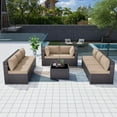 thumbnail image 4 of Kullavik Patio Furniture Set 9-Pieces Outdoor Furniture for Backyard Wicker Sectional Sofa Set, Rattan Patio Conversation Set with Thickened Cushions and Glass Coffee Table, Sand, 4 of 8