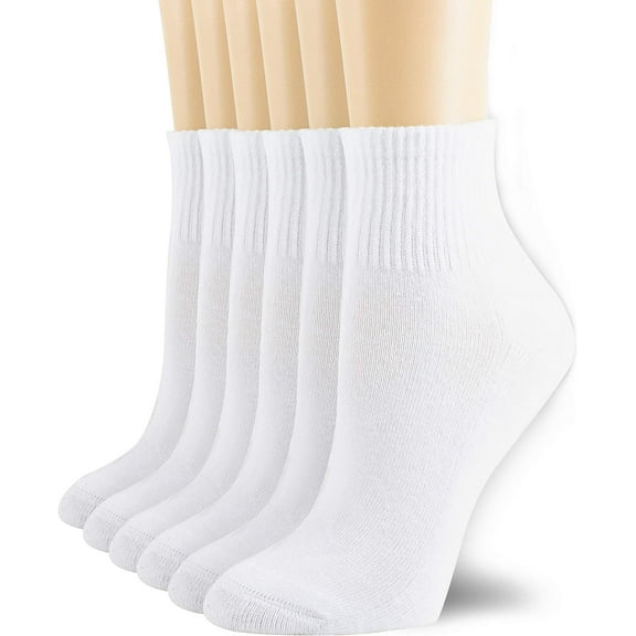 6 Pairs Women's Mini Crew/Ankle Cotton Athletic Socks with Thick Cushioned 9-11 White