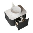 thumbnail image 3 of 24" Wall-Mounted Bathroom Vanity with Sink, Curved Edge, Striped Black Cabinet | Pre-assembled floating design, ample storage, modern look, easy installation, durable ceramic basin, 3 of 5