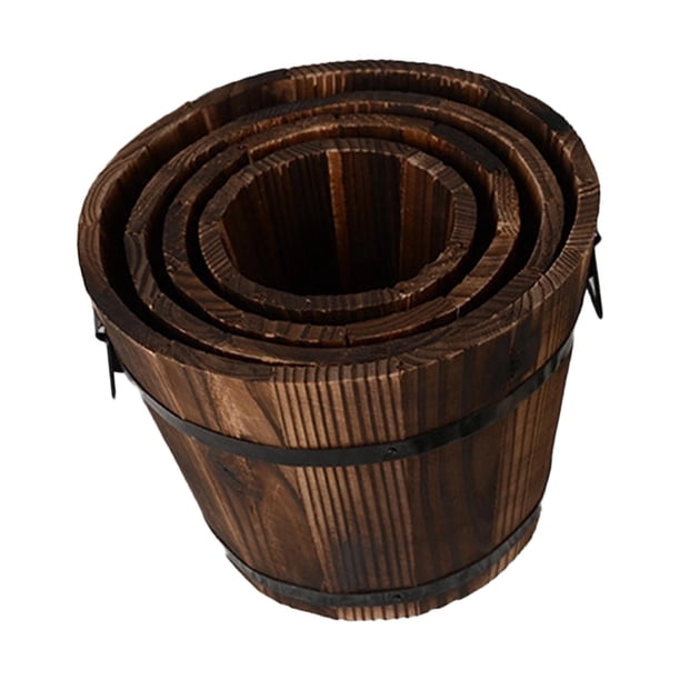 Juego de 4 macetas de madera para plantas, ideales para oficina, dormitorio, interiores y exteriores. Boca plana