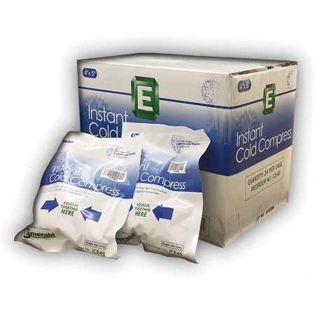 Emerald Instant Cold Compress Pack, First Aid Kit Requirement, Long Lasting, No Freezing Required, Pack of 24 Packs - Small 4" x 5"
