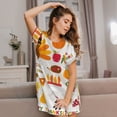 thumbnail image 3 of Balery Thanksgiving Camisón de manga corta con cuello redondo para mujer, cómodo y elegante., 3 of 6