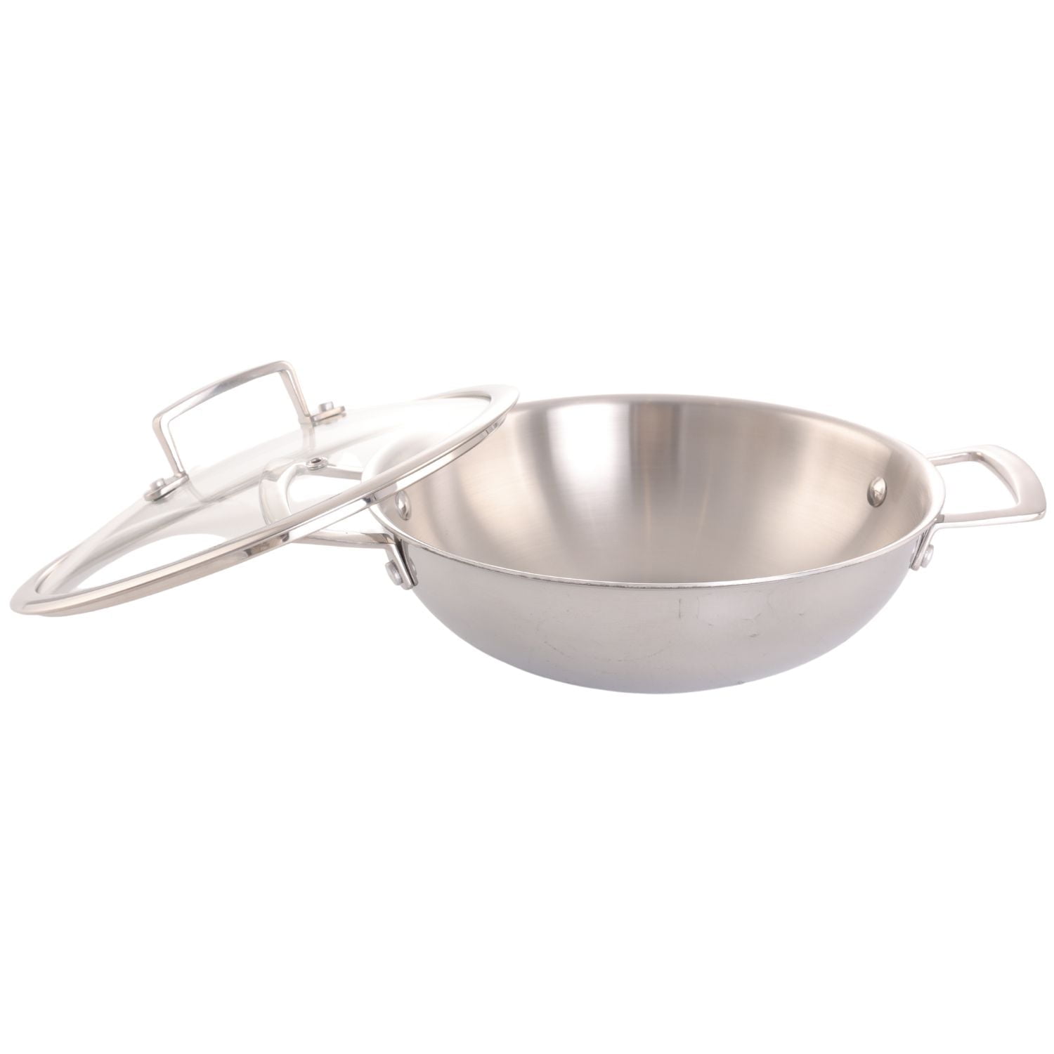 Verka Tri-Ply Karahi (Wok) with Lid, 24cm, Comes with Two Handles
