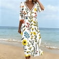 thumbnail image 4 of Ayolanni V-Neck Dresses for Women 2026 3/4 Sleeve Floral A-Line Maxi Dress Casual Holiday Boho Cotton Long Dress Yellow XL, 4 of 6
