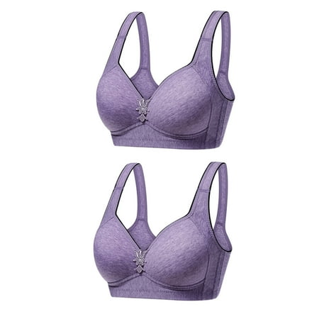YWDJ Push up Bras for Women 2 Pack Back Closures Bras Wireless Sleep Bras Spaghetti Straps Half Cup Hollow Comfy Bras Padded Comfort Bras Wrap Lounge Bras Purple L