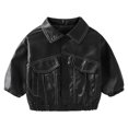 thumbnail image 2 of YunPes Boys Faux Leather Jacket Smocked Hem Trendy Cropped Moto Coat Button-Up Baggy Leather Tops Toddler Vintage Streetwear, 2 of 4