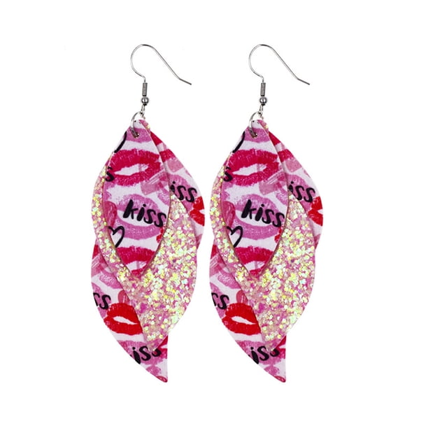 Fiudx Ofertas Flash Artículos En Oferta Pendientes Del Día De San Valentín Pendientes Estampados De Doble Cara Con Labios Rojos Y Corazones