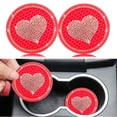 thumbnail image 2 of 2Pack Heart Bling Car Cup Mats - PVC+Rhinestone,Non-Slip, Heat-Resistant - For Women, Car/Home/Office Decor (Black), 2 of 6