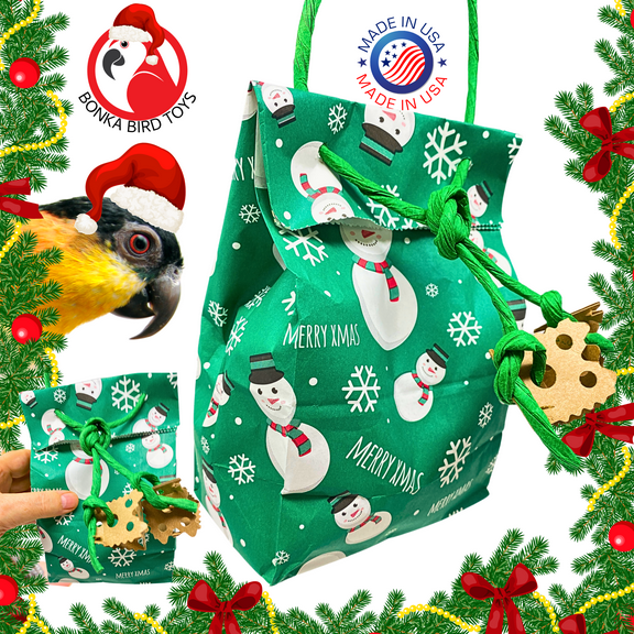 Bonka Bird Toys 2754 Christmas Snowman Treat Bag Chew Forage Parrot Cage Toy Pet