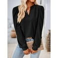 thumbnail image 4 of Blouses for Women Dressy Casual V-Neck Long Sleeve Womens Tops with Puff Sleeves Black Xl, 4 of 8