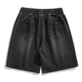 thumbnail image 4 of Summer Mens Solid Denim Shorts Casual Straight Leg Loose Fit Drawstring Knee Length Breathable Black L, 4 of 5