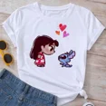 thumbnail image 3 of Camisetas con patrón de puntada para mujer, Tops de manga corta, camiseta de gran tamaño con cuello redondo, Top Y2k, nuevo, 3 of 5