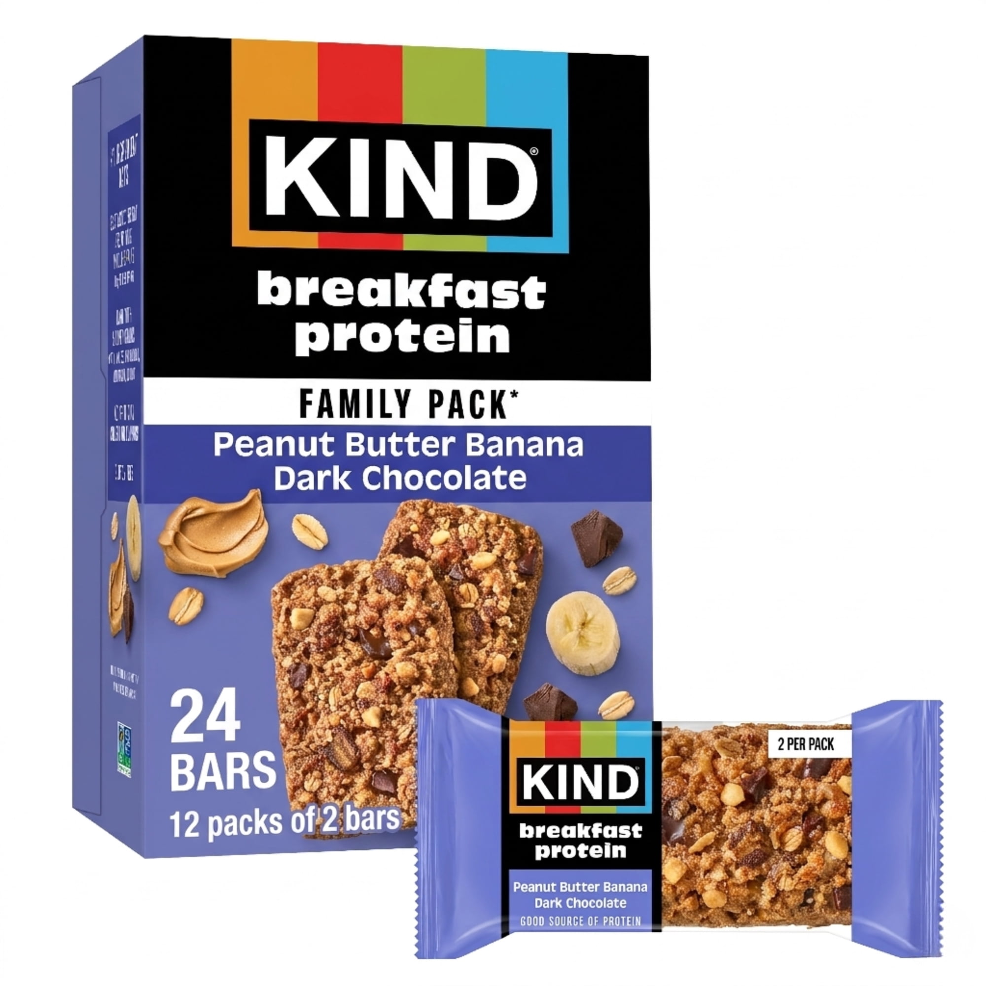 KIND Breakfast Protein Bars, Peanut Butter Banana Dark Chocolate, Gluten Free, 12 Packs