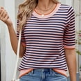 thumbnail image 7 of JGGSPWM Womens Casual Summer Crewneck Short Sleeve Striped Color Block Knit High Low Trendy Pullover Tops Pink XL, 7 of 7
