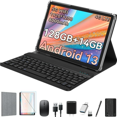 Tablet 10 inch Android 13 Tablet,4G Phone Tablet,14GB RAM+128GB Storage,Octa-Core Processor,Dual 4G Cellular +5G Wi-Fi Tablet,Incell FHD Display Touch Screen,13MP+8MP Camera,GPS,Tablet with Keyboard