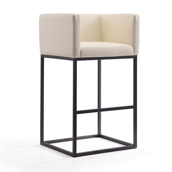 Manhattan Comfort Embassy 29" Faux Leather Barstool in Cream & Black