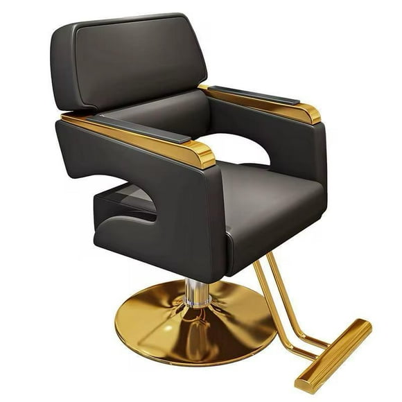 Silla Sillón Para Barbería Estética Cuero Y Acero Inoxidable - Negro/dorado