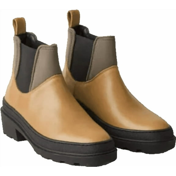 COS Chunky Sole Leather Ankle Chelsea Boots Tan Black Platform Slip-On Size 6