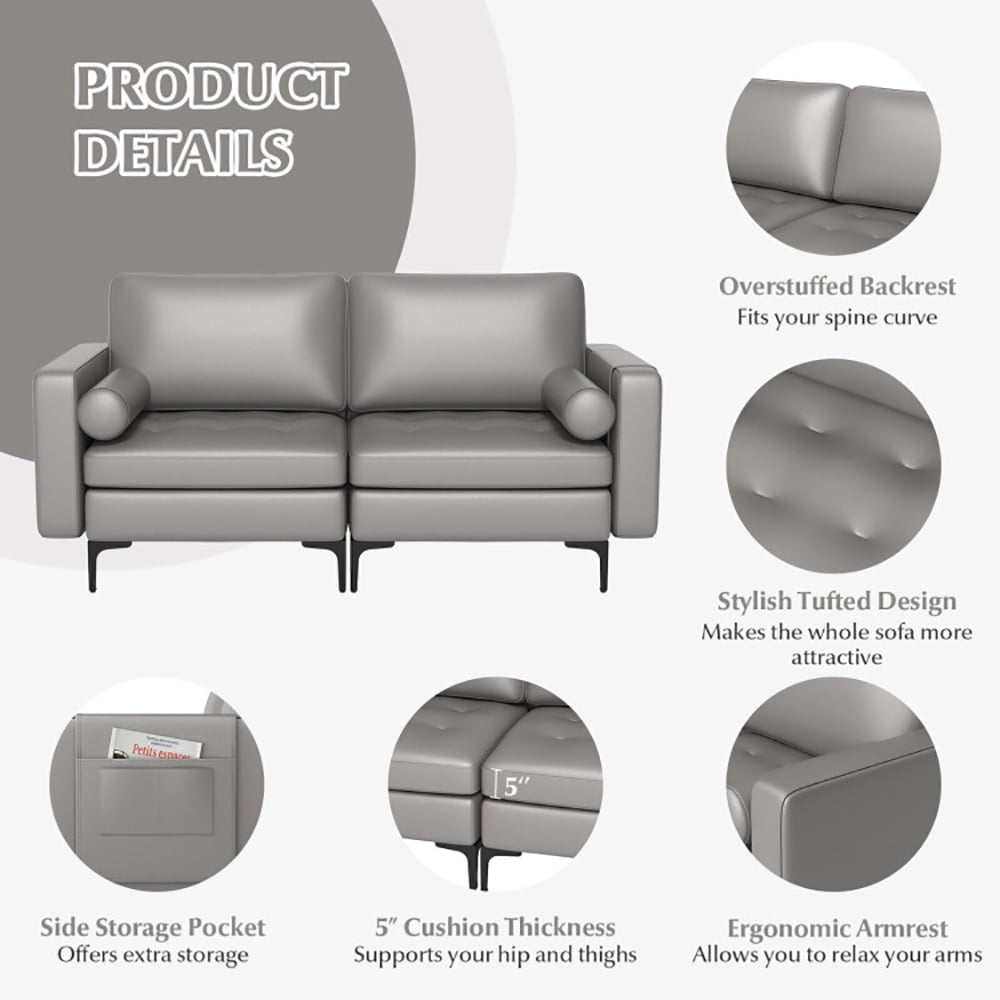 Finihen Loveseat Sofa, Modern Loveseat Sofa with 2 Bolsters and Side Storage Pocket, for Living Room, Bedroom, Light Gray Finihen Loveseat Sofa, Modern Loveseat Sofa with 2 Bolsters and Side Storage Pocket, for Living Room, Bedroom, Light Gray