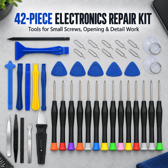 42-Piece Precision Screwdriver Set, Electronics Repair Tool Kit with Pry Tools, Tweezers and Suction Cups