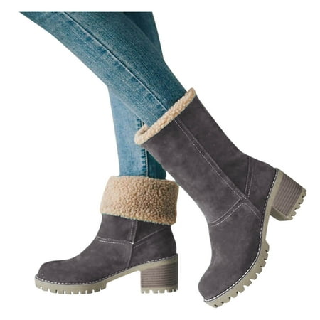 

Mepaouo Ankle Boots Womens Winter Warm Cowgirl Cowboy Boots Square Toe Heel Snow Booties