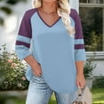 thumbnail image 4 of XFLWAM Plus Size Tops for Women V Neck Three Quarters Raglan Sleeve T Shirts Comfy Casual Loose Fit Color Block Blouses, 4 of 6