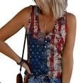 thumbnail image 2 of Usmixi Womens Tank Tops Fashion Button up Slim Knitted Ribbed Independence Day Patriotic Shirts Vest Summer Trendy USA Flag Print V-Neck Sleeveless Shirts Blouse Blue s, 2 of 5