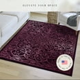 thumbnail image 3 of Maples Rugs Pelham Transitional Vintage Scroll Wineberry Non Slip Indoor Area Rug, 5' x 7', 3 of 8