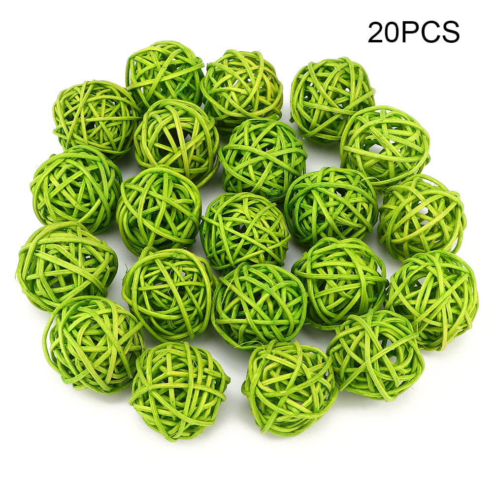 Green,Silver 20pcs Wicker Rattan Balls Decorative Orbs Vase Fillers for Craft Silver Party Wedding Table Decoration 3cm/1.18in Baby Shower Valentines Day 