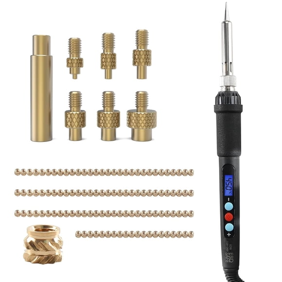Kit de soldador alisador para impresora 3D: 1 soldador de alta temperatura, 1 conector, 6 puntas de soldador de latón, M2 M3 M4 M5 M6 M8-120 piezas M3 Hot Melt Insert Nut Bczamd