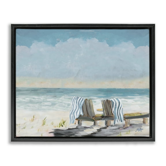 Stupell Industries Peaceful Beach Chairs Landscape Painting Black Floater Framed Canvas Art Print Wall Art, 21 x 17