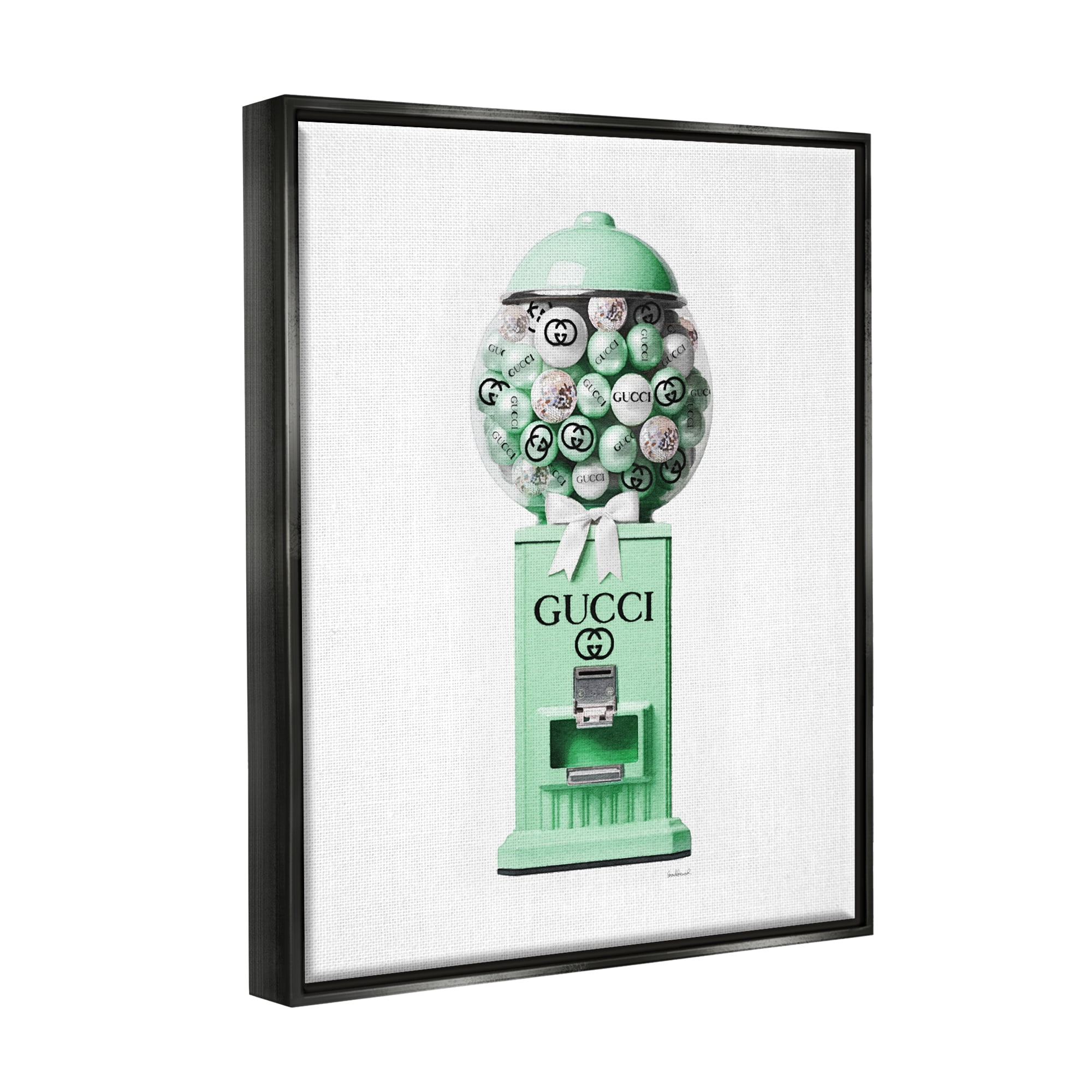 Stupell Industries Green Glam Gumball Machine Beauty & Fashion Painting Black Floater Framed Canvas Art Print Wall Art, 17 x 21