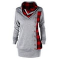 thumbnail image 1 of Haut Blouse Chandail en Molleton Patchwork à Carreaux avec Col Rabattu et Boutons pour Femmes, 1 of 7