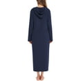 thumbnail image 2 of Defitshape Women's Zip Up Hoodie House Coat Long Robe Pocket Long Sleeve Full Length Housecoat Soft Bathrobe Zipper Navy Large, 2 of 5
