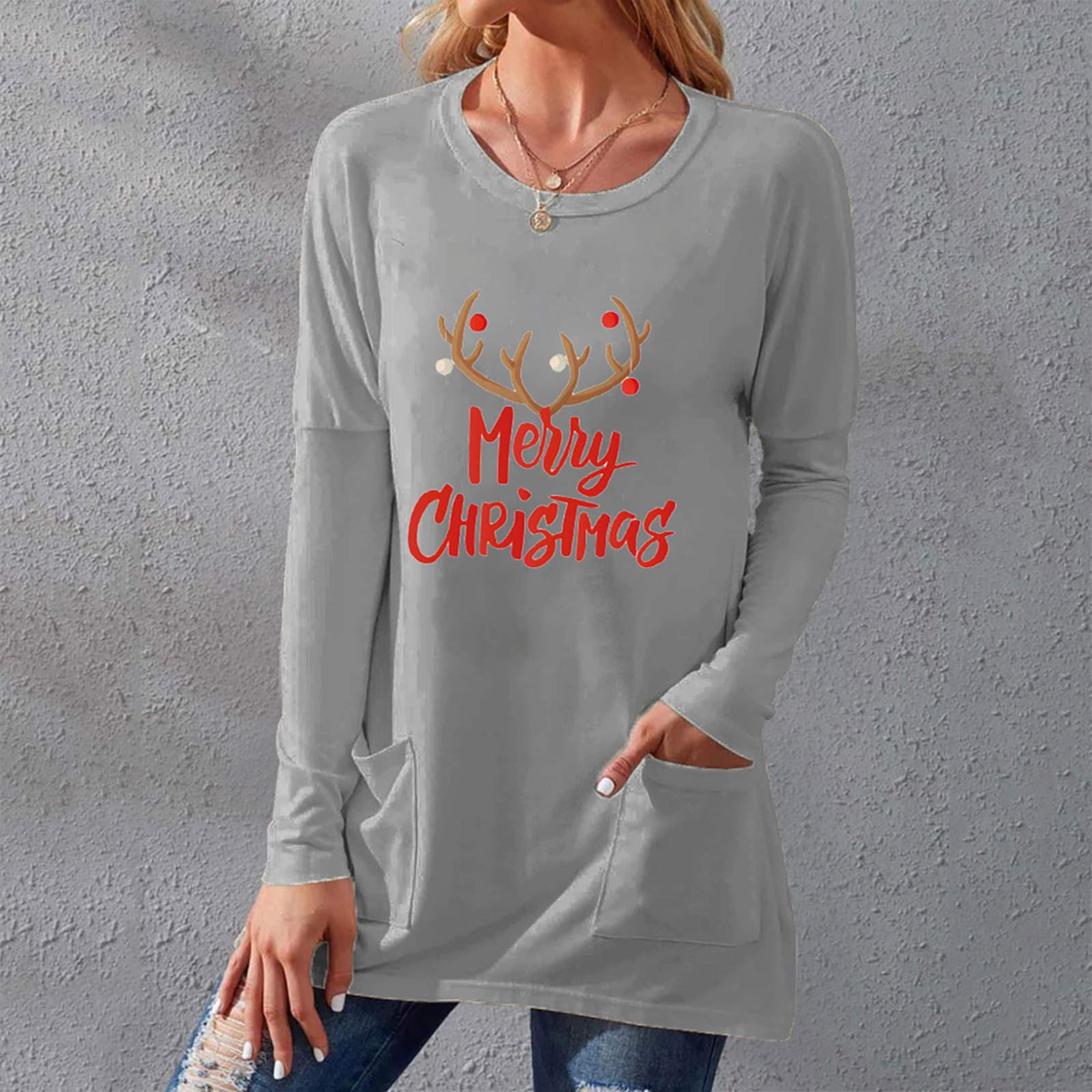  Tuianres Christmas Shirts for Women Plus Size Dressy Fashion  Round Neck Printed Long Sleeve Casual Loose Top Shirt : Sports & Outdoors