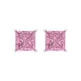 thumbnail image 3 of 2 Ct Princess Cut Studs Pink Crystal 14K White Solid Gold Everyday Dainty Earrings Screw Back, 3 of 7