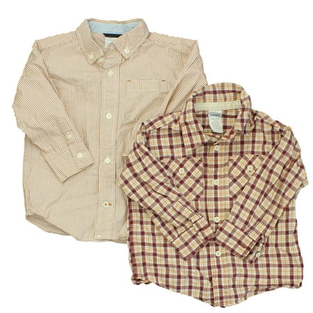 

Pre-owned Gymboree Boys Red | Yellow | Plaid | Red| White | Stripes Button Down Long Sleeve size: 18-24 Months