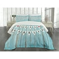 thumbnail image 3 of Ambesonne Blue Quilted Bedspread Set 3 Pcs, Just Married on Wood Door, King Size, Blue Black Red, 3 of 5