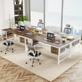 thumbnail image 2 of Tribesigns 63 inch Executive Desk, Farmhouse Computer Desk with 4 Drawers for Home Office, Brown & White, Set of 2, 2 of 6