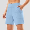 thumbnail image 2 of vigerkar High-Waisted Athletic Shorts for Women - 6" Inseam with Pockets, Soft Fabric for Running, Walking & Yoga (Sky Blue, XXL), 2 of 7