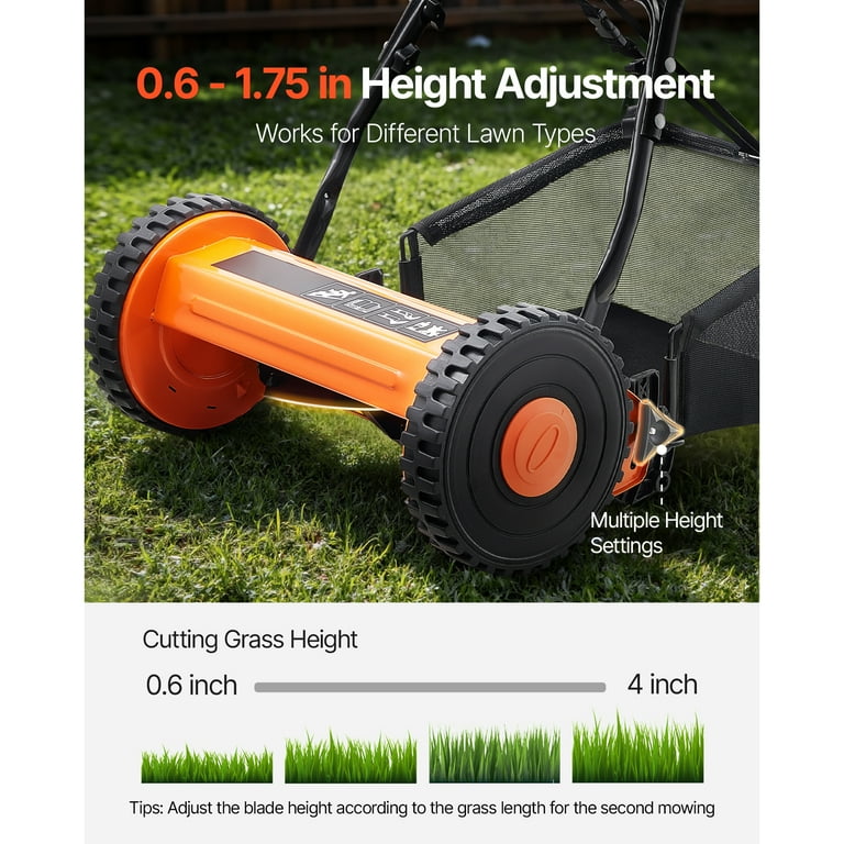 KFFKFF 16-Inch Manual Push Reel Lawn Mower, 5-Blade Design