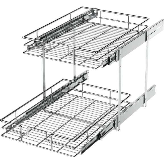 Easeen 2-Tier Pull Out Cabinet Organizer 10.5"W x 21.5"D, Sliding Kitchen Storage Shelves, Heavy Duty 100lbs