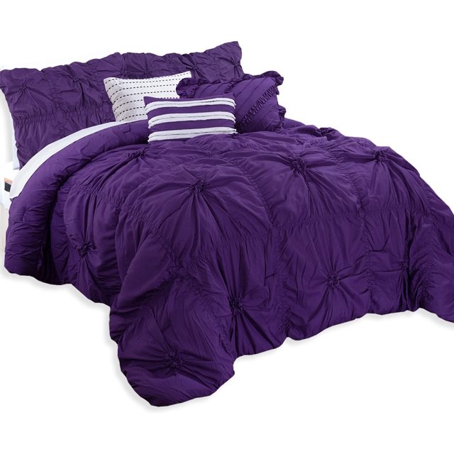 Mocassi Oversized Comforter Set, Amy 12-Piece Bed-in-a-Bag, Down Alternative Bedding with Matching Shams and Decorative Pillows, King/California King, Purple
