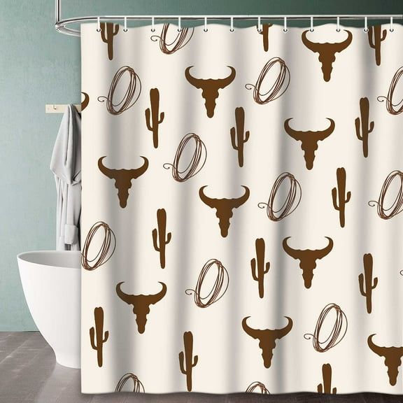 Cow Skull Shower Curtain Boho Western Cactus Farmhouse Country Bathroom Curtains Fabric Bathtub Decor   Hooks 72 X 72inch