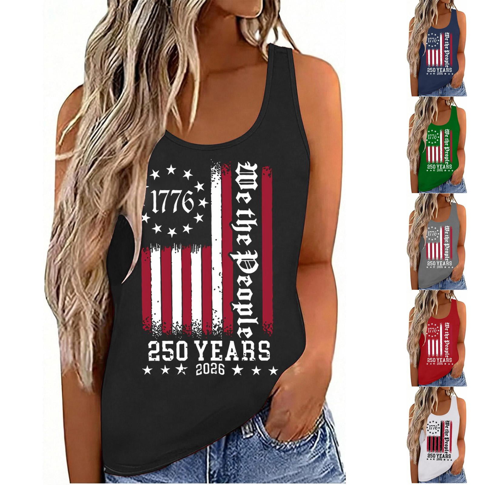 250th Anniversary Tank Top for Women 1776-2026 - We the People Vintage Distressed American Flag Scoop Neck Sleeveless Tee - Patriotic Independence Day Graphic Top Navy M