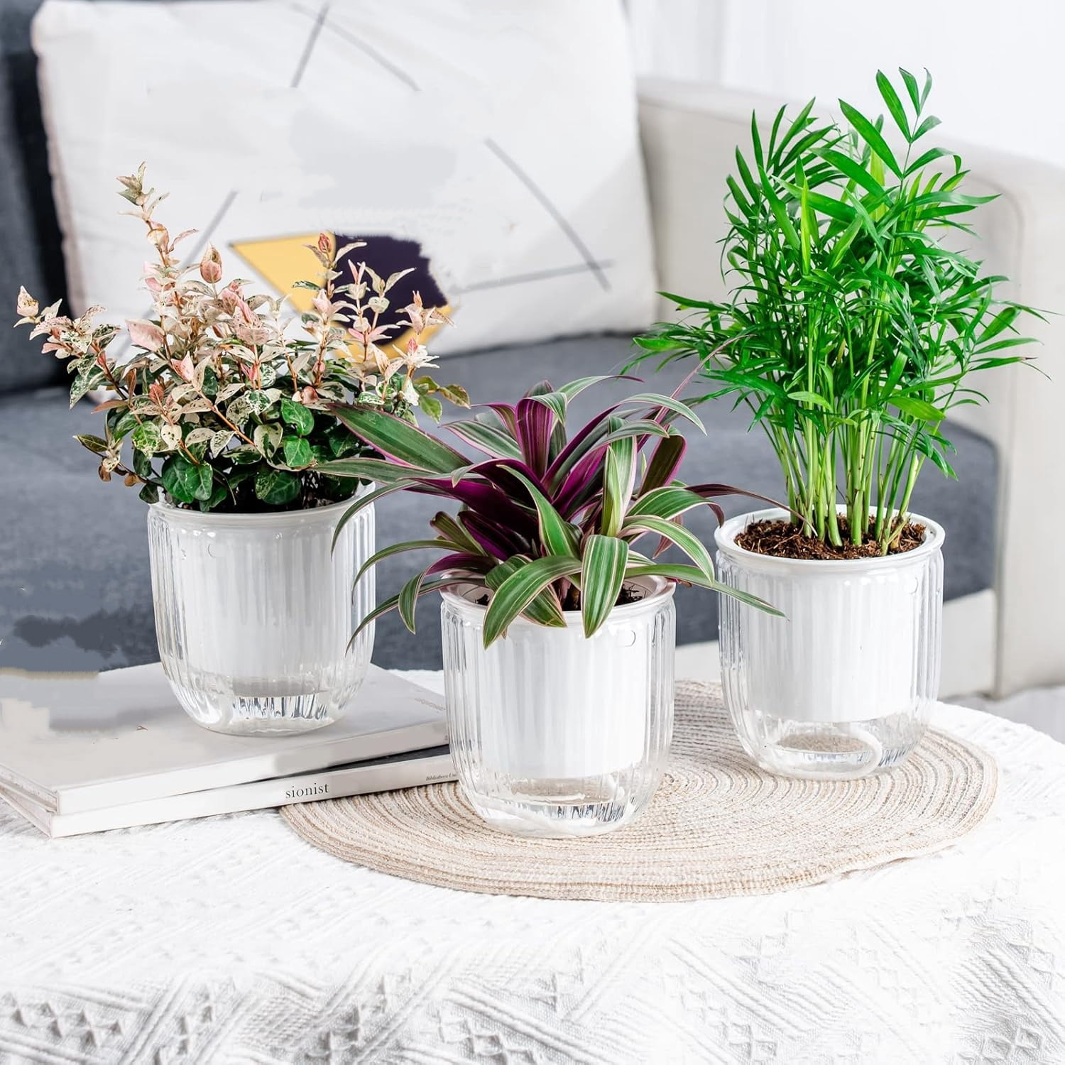 3 Pack Self Watering Hanging Planters, Indoor Small Flower Pots, 4.5In Hanging Basket with Drainage Holes, Plant Hanger with 3 Hooks for Outdoor Garden Home , Clear
