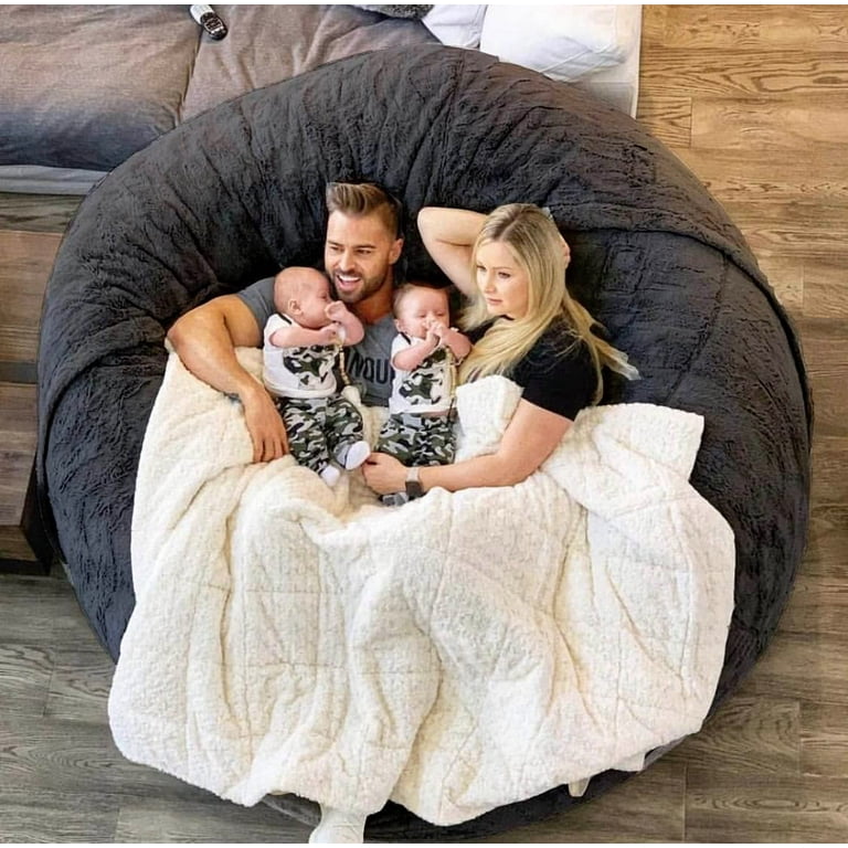 4FT Giant Fur Bean Bag Chair Cover Ultra Soft Bean Bag Bed for Adults No Filler Cover only Big Round Soft Fluffy Faux Fur Bean Bag Lazy Sofa Bed Cover Machine Washable